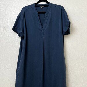 Hilary Radley Womens Short Sleeve Tencel V-Neck‎ Casual Dress Navy Sz M EUC